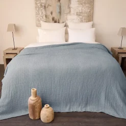 Linnea Dessus de lit 230x250 cm en coton lavé SEVILLE bleu abysse Clearance