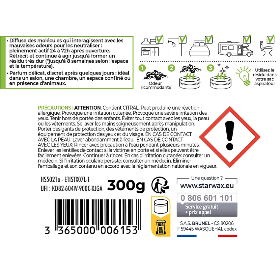 Starwax Destructeur d'odeurs verveine citronnée 300g Outlet