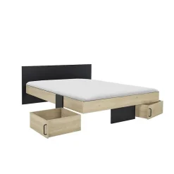 Diagone Lit adulte avec tiroirs de rangement - Chataignier et noir - 160 x 200 - SWIVEL New