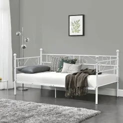 [En.Casa] Divan en Acier Canapé Lit Simple en Métal 200 x 90 cm Blanc en.casa