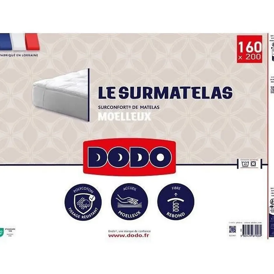 Dodo - Surmatelas 160x200 cm - Mousse haute densite - Housse polyester lavable Hot