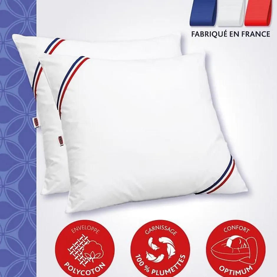 Dodo Lot de 2 Oreillers MERIBEL Plumettes 60x60cm