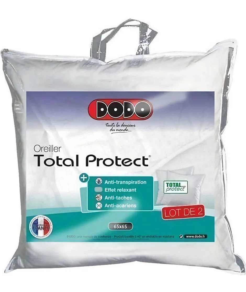 Dodo Lot de 2 oreillers Total Protect 65x65 cm blanc New