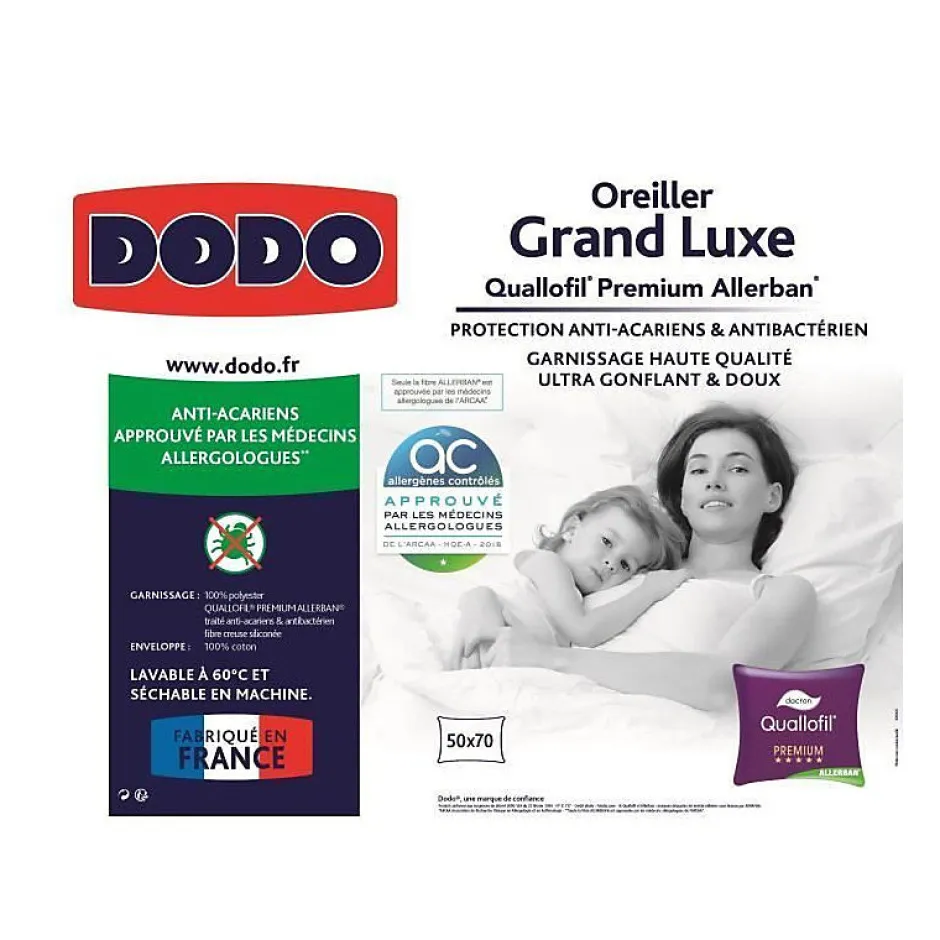 Dodo Oreiller Grand luxe Quallofil Allerban 50x70cm