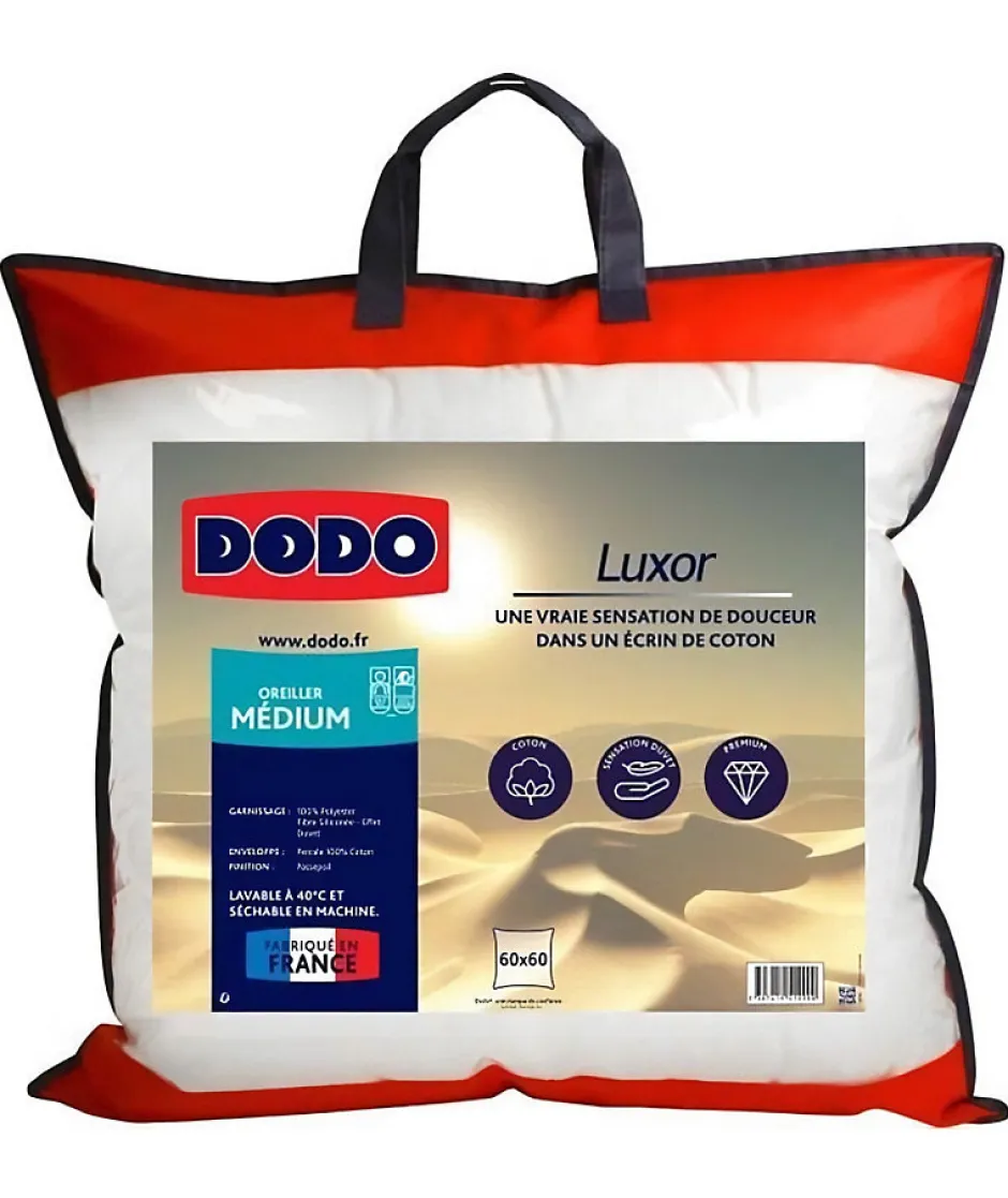 Dodo Oreiller LUXOR 60x60 cm - 100% Coton - Effet Duvet