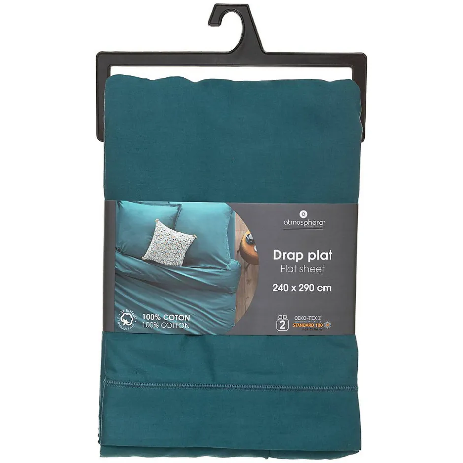 Atmosphera Créateur D'Intérieur Drap en coton - bleu canard 240x290 cm - Atmosphera