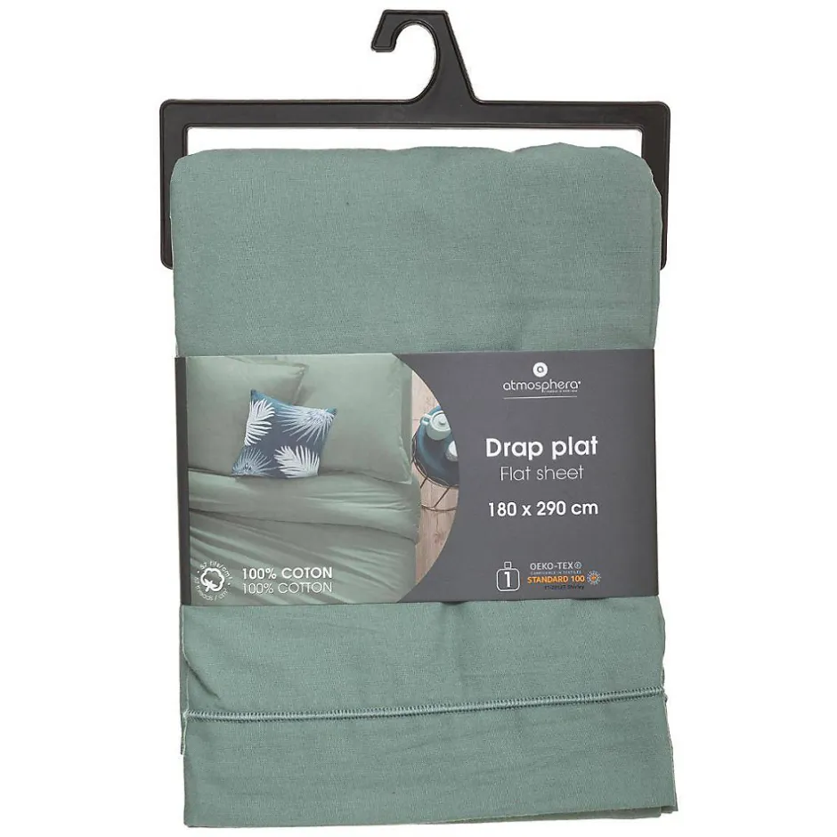 Atmosphera Créateur D'Intérieur Drap en coton - vert céladon - 180x290 cm - Atmosphera