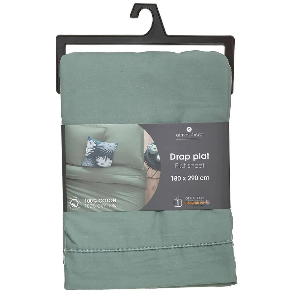 Atmosphera Créateur D'Intérieur Drap en coton - vert céladon - 180x290 cm - Atmosphera