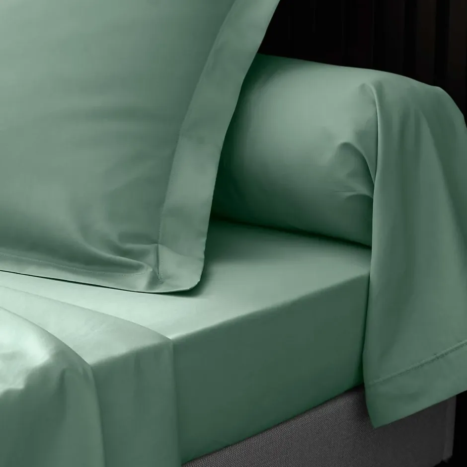 Douceur D'Intérieur DRAP HOUSSE 2 PERSONNES PERCALE UNI 78 FILS PERCALINE TILLEUL - 160x200cm - Vert tilleul Clearance