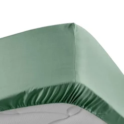 Douceur D'Intérieur DRAP HOUSSE 2 PERSONNES PERCALE UNI 78 FILS PERCALINE TILLEUL - 160x200cm - Vert tilleul Clearance