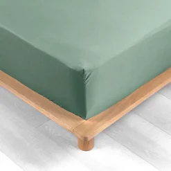 Douceur D'Intérieur DRAP HOUSSE 2 PERSONNES PERCALE UNI 78 FILS PERCALINE TILLEUL - 160x200cm - Vert tilleul Clearance