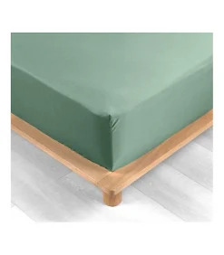 Douceur D'Intérieur DRAP HOUSSE 2 PERSONNES PERCALE UNI 78 FILS PERCALINE TILLEUL - 160x200cm - Vert tilleul Clearance