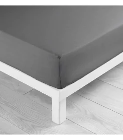 Douceur D'Intérieur DRAP HOUSSE 2 PERSONNES UNI 57 FILS LINA GRIS SOURIS - 140x190cm - Gris