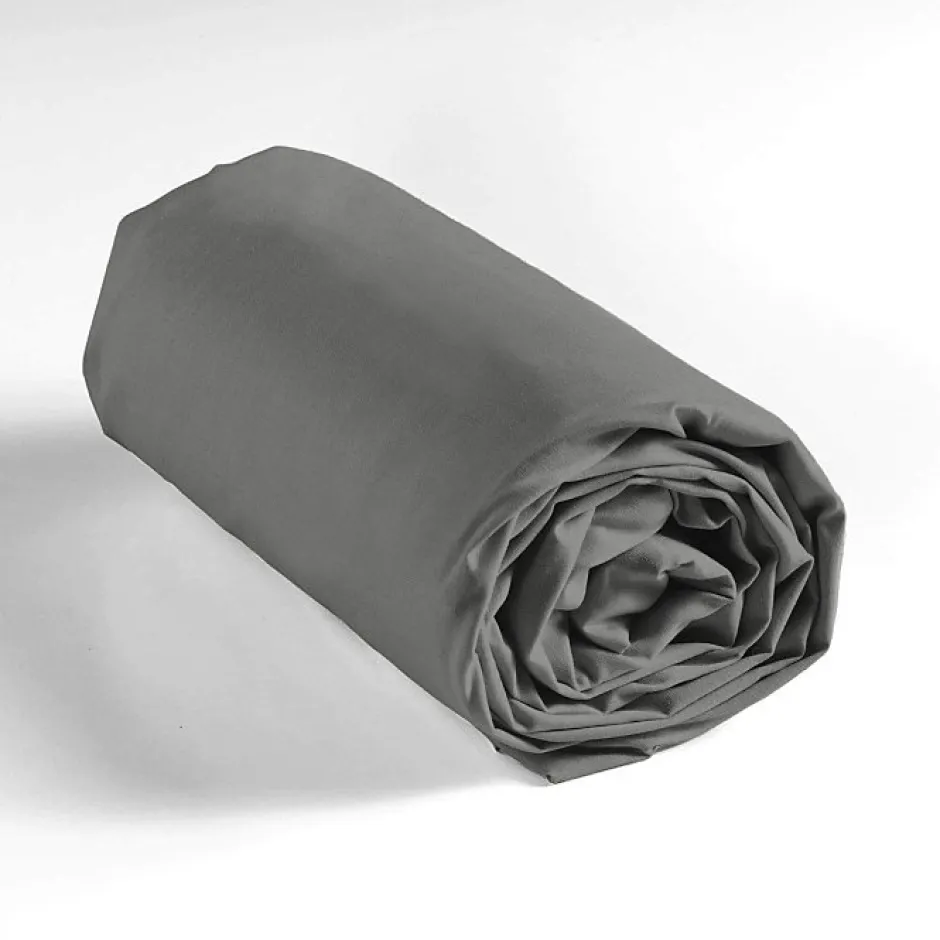 Douceur D'Intérieur DRAP HOUSSE 2 PERSONNES UNI 57 FILS LINA GRIS SOURIS - 140x190cm - Gris