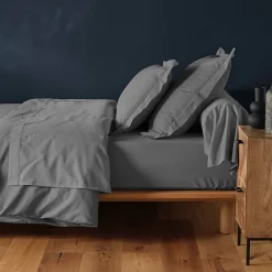 Douceur D'Intérieur DRAP HOUSSE 2 PERSONNES UNI 57 FILS LINA GRIS SOURIS - 140x190cm - Gris