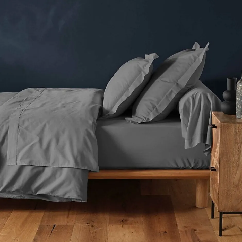 Douceur D'Intérieur DRAP HOUSSE 2 PERSONNES UNI 57 FILS LINA GRIS SOURIS - 140x190cm - Gris
