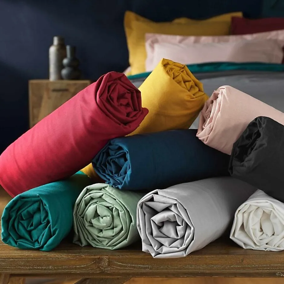 Douceur D'Intérieur DRAP HOUSSE 2 PERSONNES UNI 57 FILS LINA GRIS SOURIS - 140x190cm - Gris