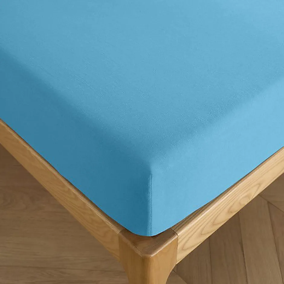 Coton Pur Drap housse 180 x 200 cm bonnet 30 cm "Prémium" pour lit 2 places King Size - Prémium Cyan Sale