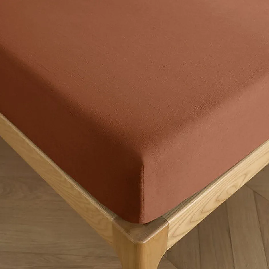 Coton Pur Drap housse 200 x 200 cm bonnet 30 cm "Prémium" pour lit 2 places King Size - Prémium Paprika