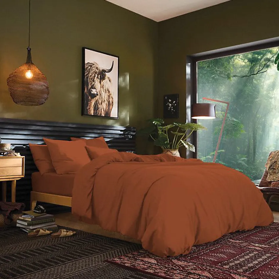Coton Pur Drap housse 200 x 200 cm bonnet 30 cm "Prémium" pour lit 2 places King Size - Prémium Paprika