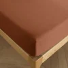 Coton Pur Drap housse 180 x 200 cm bonnet 30 cm "Prémium" pour lit 2 places King Size - Prémium Paprika Hot