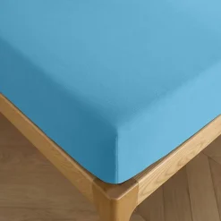 Coton Pur Drap housse 160 x 200 cm bonnet 30 cm "Prémium" pour lit 2 places - Prémium Cyan