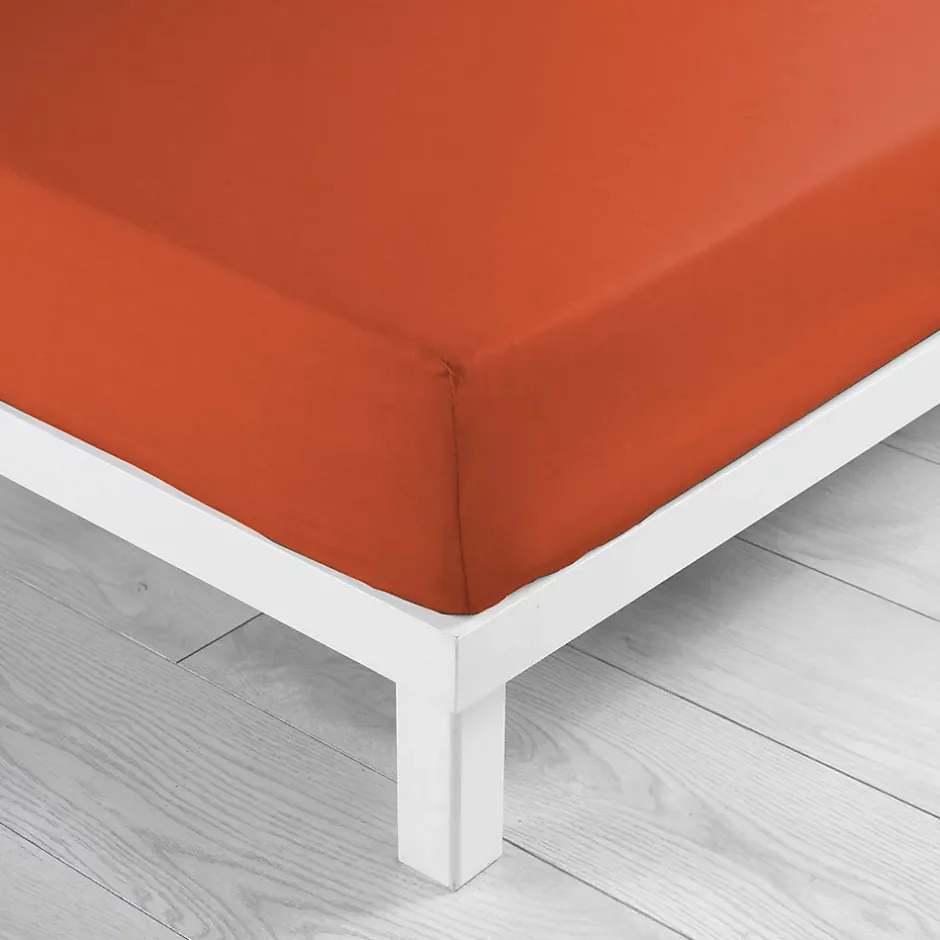 Eden Drap housse coton 57 fils paprika 140 x 190 cm Discount