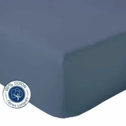 Tradilinge Drap Housse coton bonnet 23 cm fabriqué en France (140x190 cm - Bleu Marine) Online