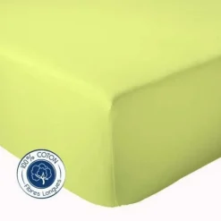 Tradilinge Drap Housse coton bonnet 23 cm fabriqué en France (160x190 cm - Vert)