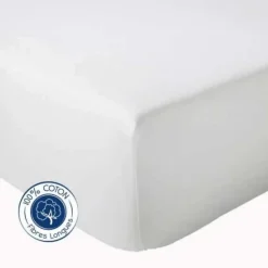 Tradilinge Drap Housse coton bonnet 23 cm fabriqué en France (140x190 cm - Blanc) New