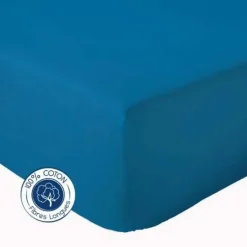 Tradilinge Drap Housse coton bonnet 23 cm fabriqué en France (90x190 cm - Bleu Encre) Hot