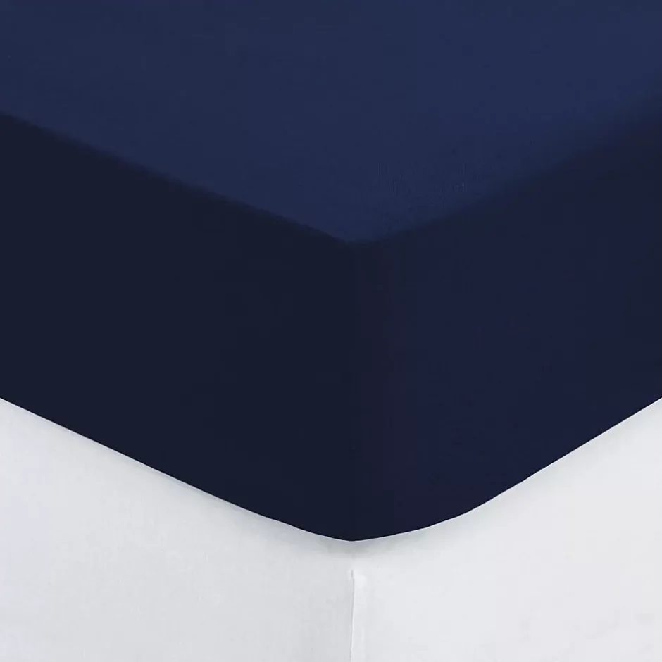 Eden Drap housse coton uni 140 x 190 cm Couleur moderne orage Discount