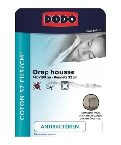Dodo DRAP HOUSSE - ANTIBACTERIENS - BLANC - 140X190 cm - Bonnet 32 cm
