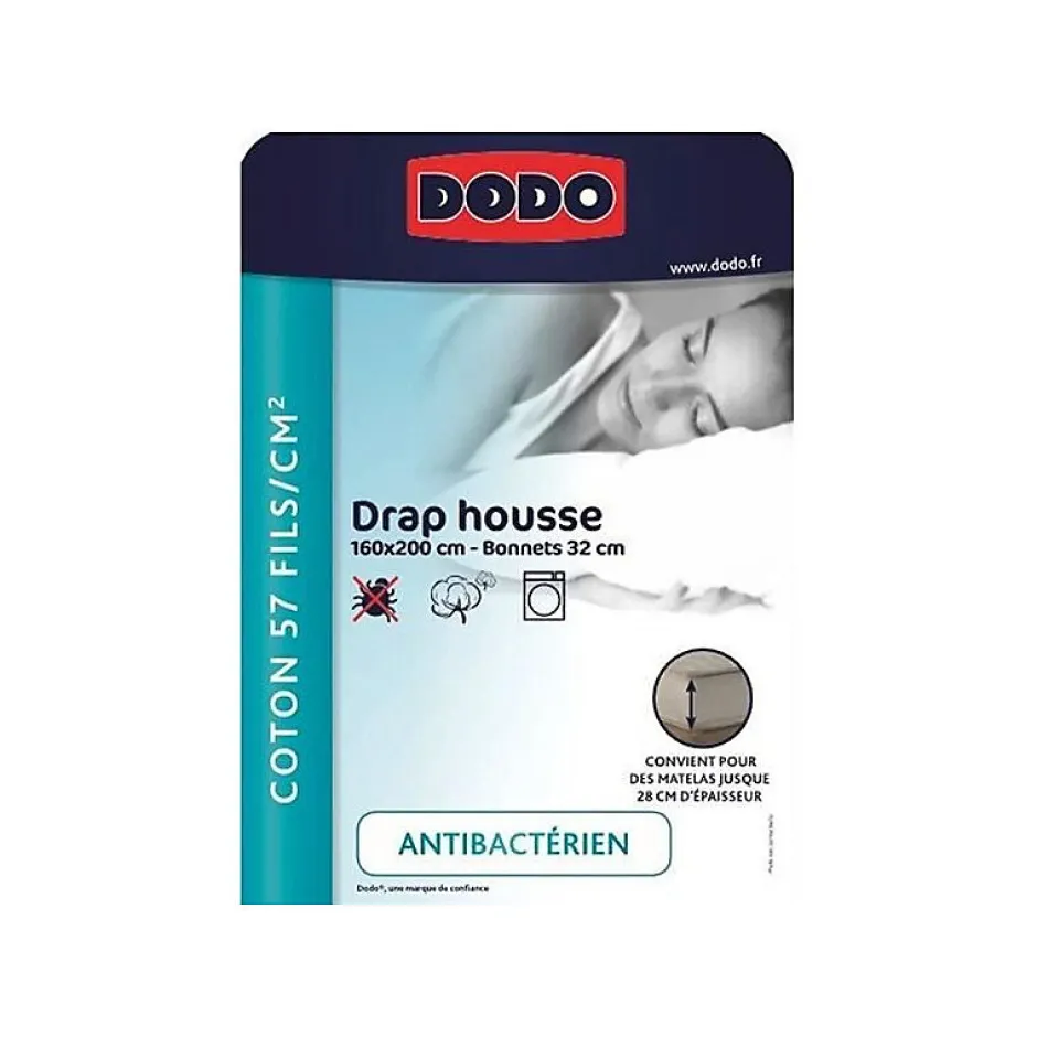 Dodo DRAP HOUSSE - ANTIBACTERIENS - TAUPE - 160X2000 cm - Bonnet 32 cm