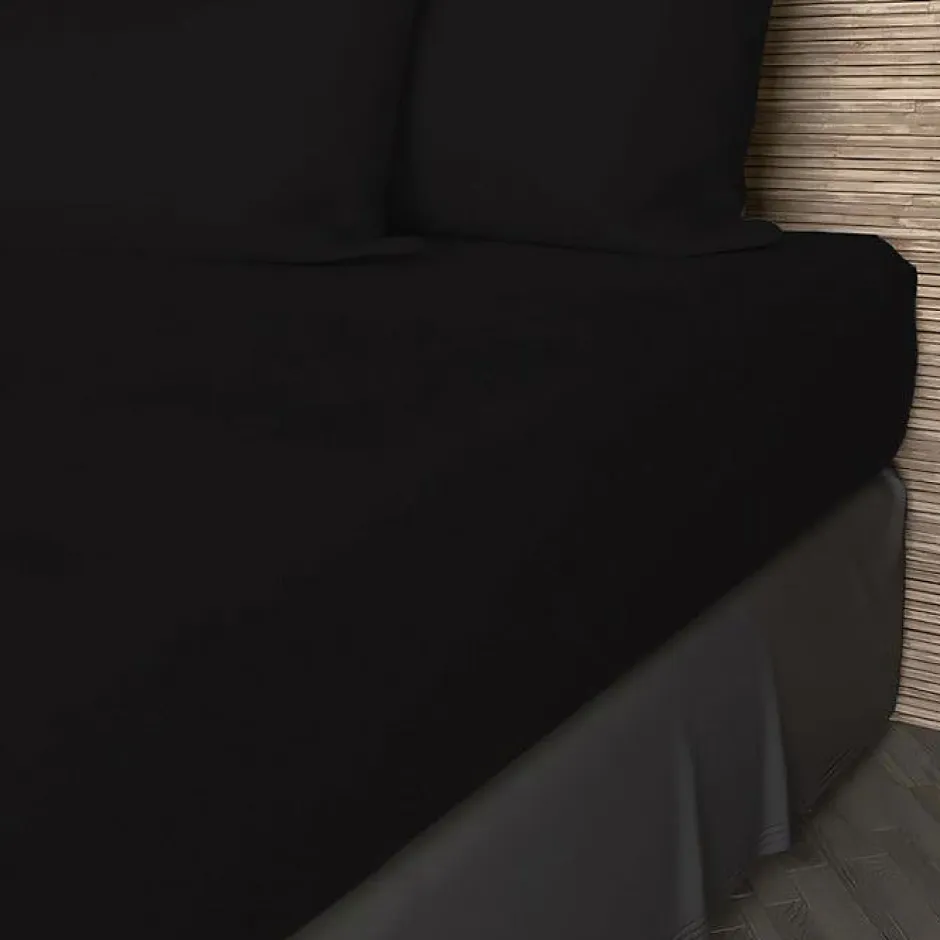 Soleil D'Ocre Drap housse en coton 57 fils 90x200 cm UNI noir, par