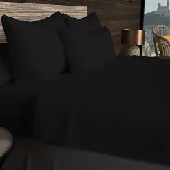Soleil D'Ocre Drap housse en coton 57 fils 90x200 cm UNI noir, par