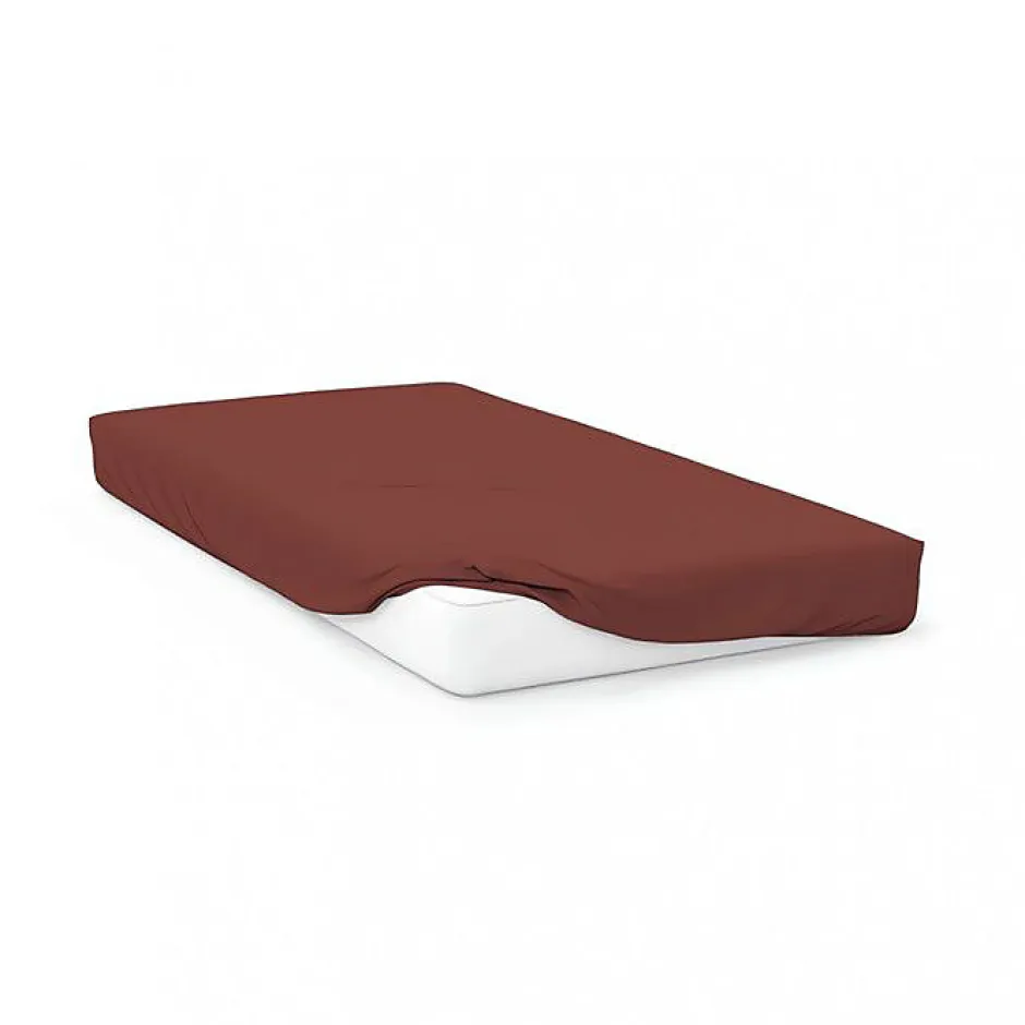 Soleil D'Ocre Drap housse en coton 57 fils 90x190 cm UNI brique, par