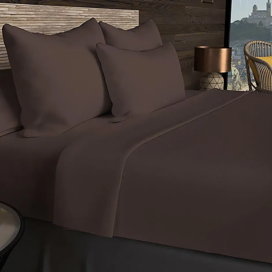 Soleil D'Ocre Drap housse en coton 57 fils 90x190 cm UNI brun, par