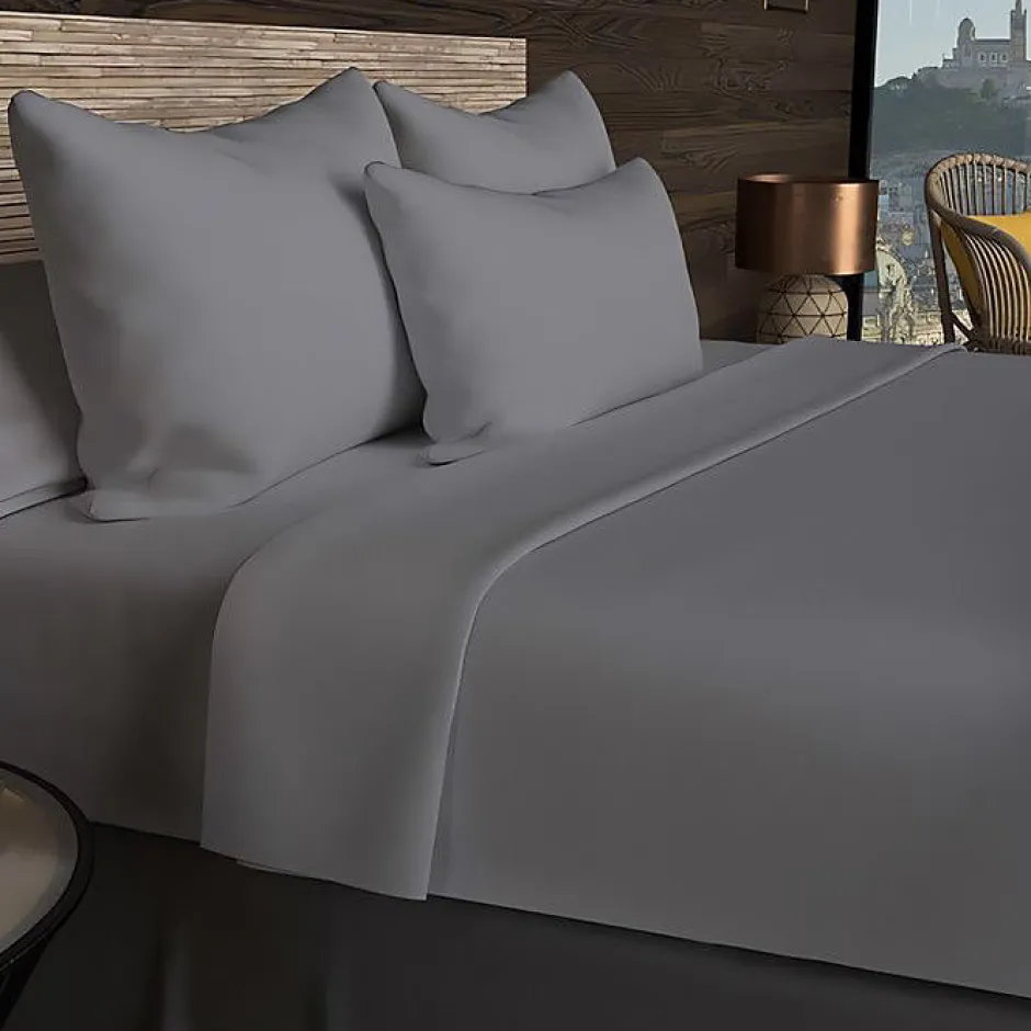 Soleil D'Ocre Drap housse en coton 57 fils 140x200 cm UNI gris, par