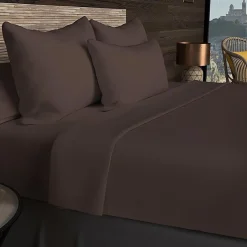 Soleil D'Ocre Drap housse en coton 57 fils 90x200 cm UNI brun, par New