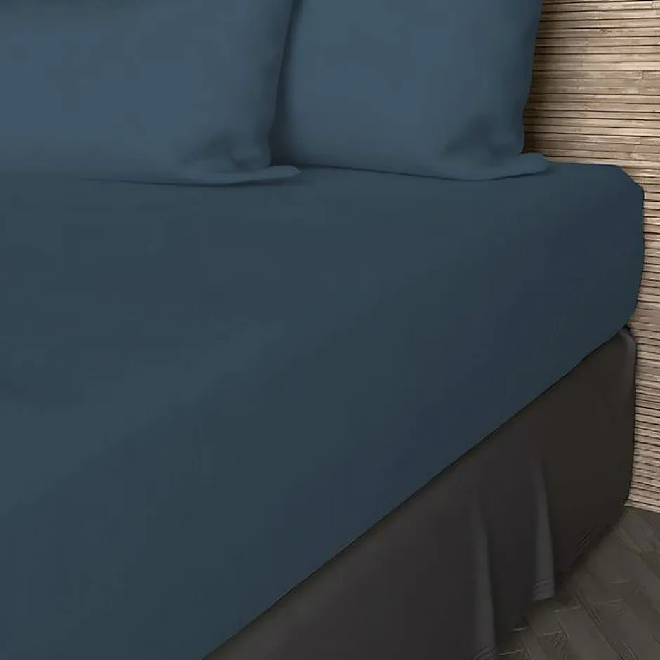 Soleil D'Ocre Drap housse en coton 57 fils 140x200 cm UNI bleu canard, par Outlet