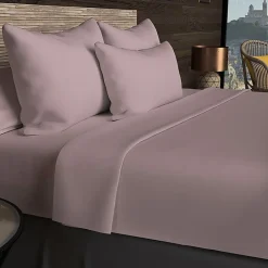 Soleil D'Ocre Drap housse en coton 57 fils 200x200 cm UNI vieux rose, par