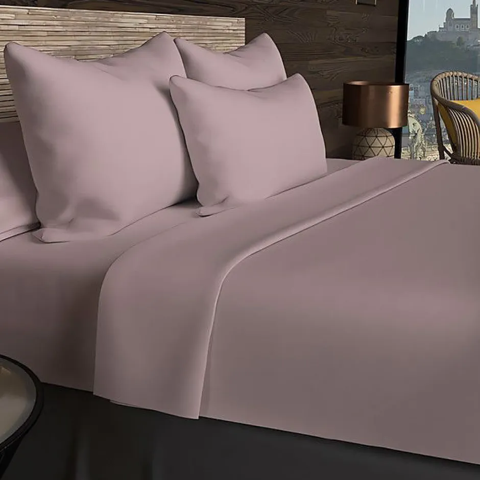 Soleil D'Ocre Drap housse en coton 57 fils 200x200 cm UNI vieux rose, par