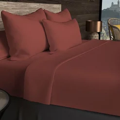 Soleil D'Ocre Drap housse en coton 57 fils 160x200 cm UNI brique, par New
