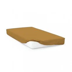 Soleil D'Ocre Drap housse en coton 57 fils 90x200 cm UNI moutarde, par