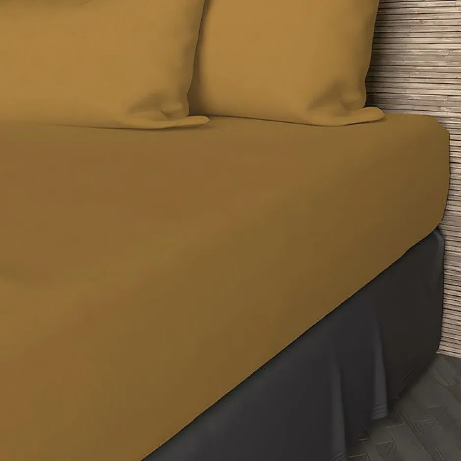 Soleil D'Ocre Drap housse en coton 57 fils 90x200 cm UNI moutarde, par
