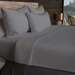 Soleil D'Ocre Drap housse en coton 57 fils 140x190 cm UNI gris, par New