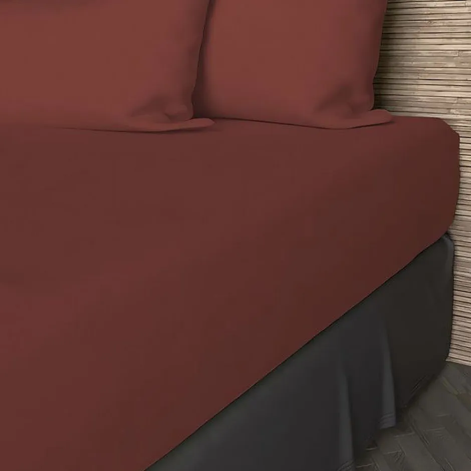Soleil D'Ocre Drap housse en coton 57 fils 200x200 cm UNI brique, par