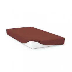 Soleil D'Ocre Drap housse en coton 57 fils 200x200 cm UNI brique, par