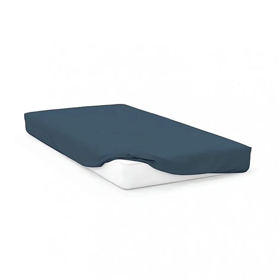 Soleil D'Ocre Drap housse en coton 57 fils 140x190 cm UNI bleu canard, par Discount